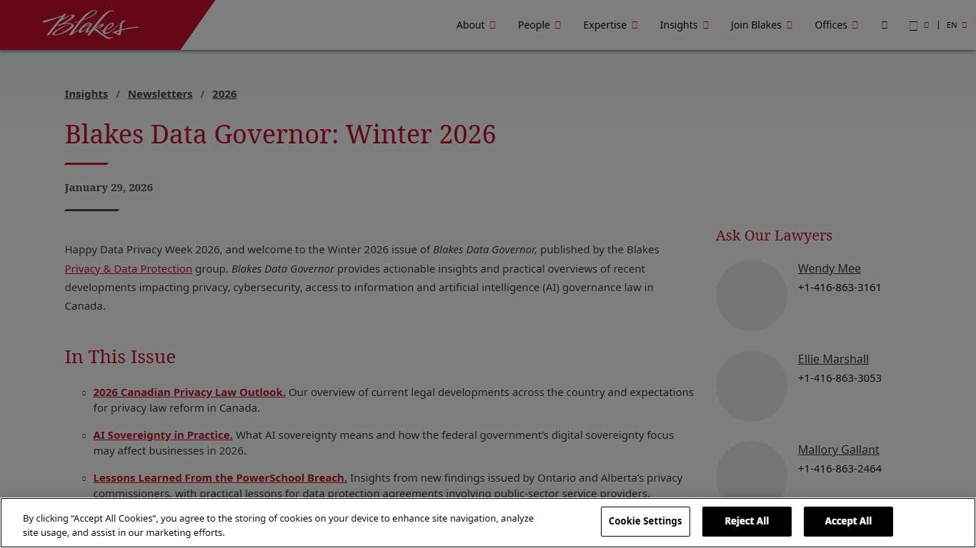 Blakes Data Governor: Winter 2026 Blakes