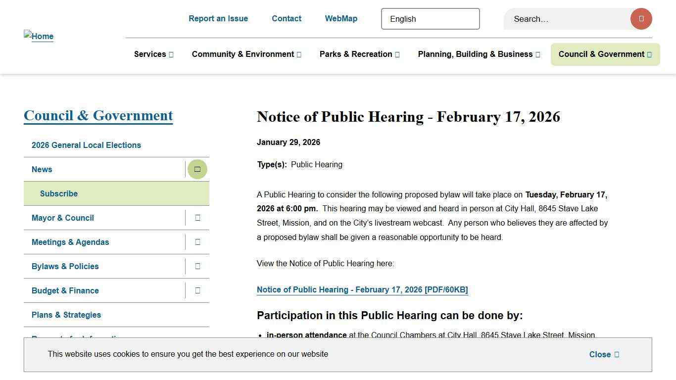 Notice of Public Hearing - February 17, 2026 City of Mission